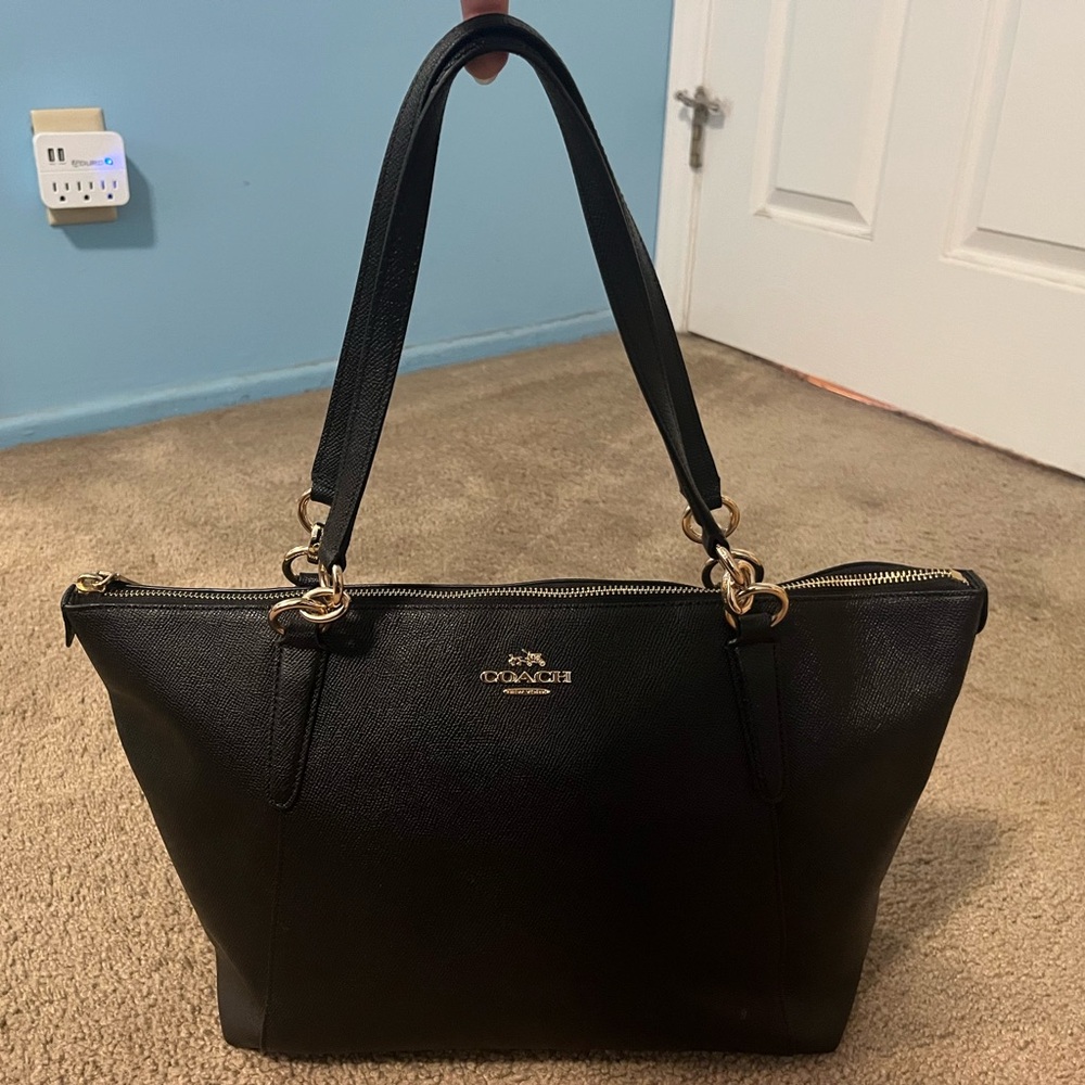 SOLD Coach Ava Tote Black Crossgrain Leather + Gold Hardware Women’s Bag